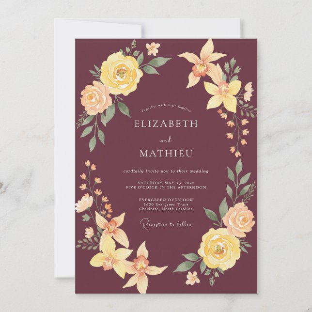 Maroon Polished Autumn Wedding Invitation (Front)