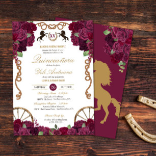 Maroon Purple Roses Western Charra Quinceañera Invitation