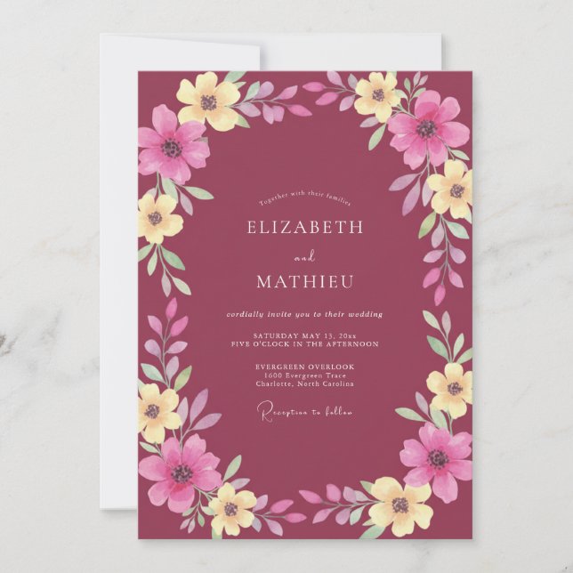 Maroon Radiant Spring Wedding Invitation (Front)