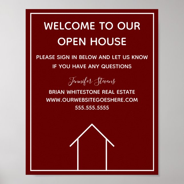 Maroon Real Estate Company Custom Open House Poster (Front)