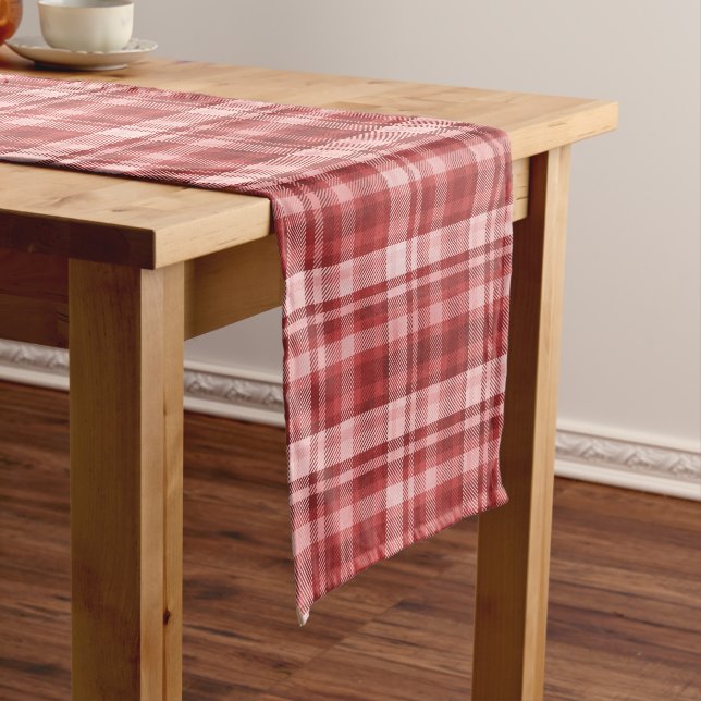 Maroon, Red, and Pink Tartan Plaid Short Table Runner (In Situ)