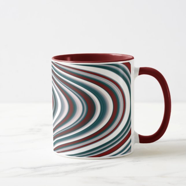 Maroon Red and Teal Blue Abstract Curvy Shapes Mug (Right)