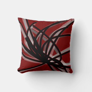 Maroon Red Black & Grey Artistic Abstract Ribbons Cushion