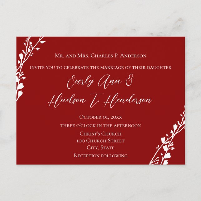 Maroon Red Christian Wedding Invitation  Postcard (Front)