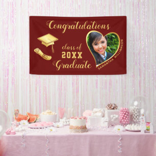 Maroon Red Class of 2025 Graduation Photo Banner