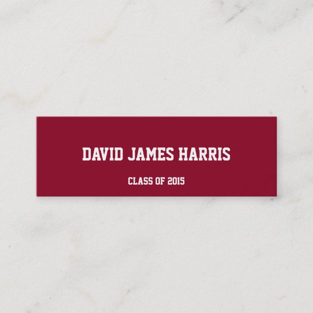 Maroon red collegiate graduation insert name card (Front)