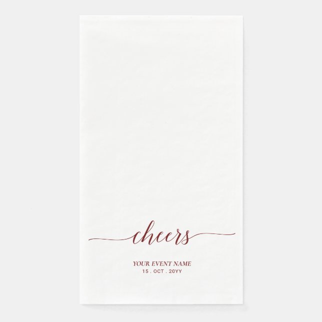 Maroon Red Elegant Script Lettering Cheers Event Napkin (Front)