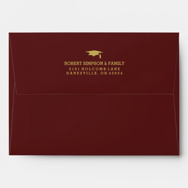 Maroon Red & Gold 5x7 Graduation Invite Envelope (Back (Top Flap))