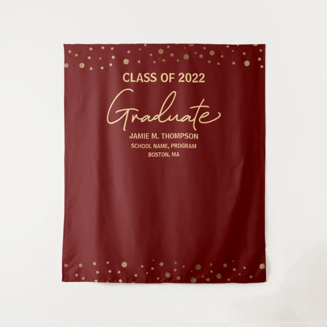 Maroon Red Gold Class of 2022 backdrop Graduation Tapestry (Front)