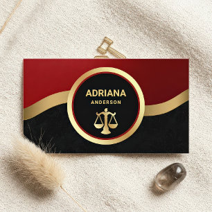 Maroon Red Gold Lawyer Justice Scale Attorney Business Card