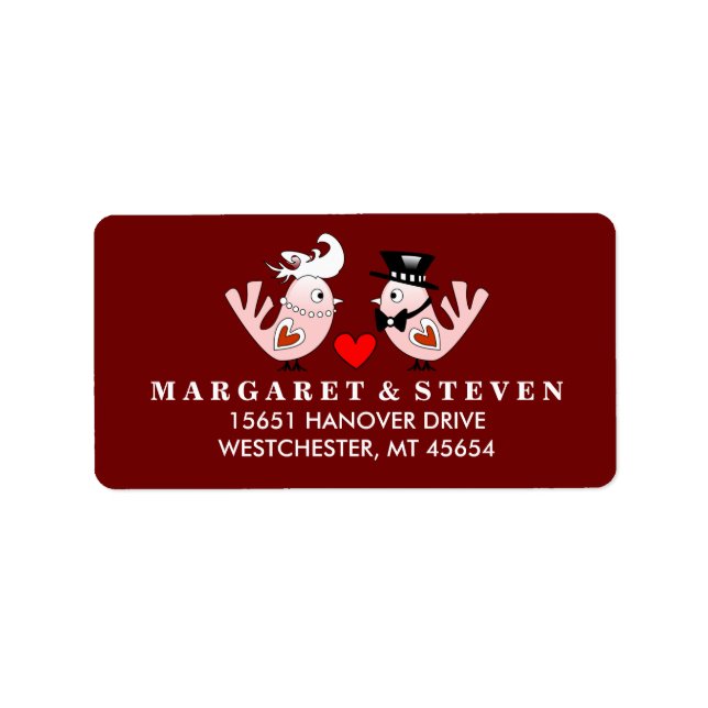 Maroon Red Label Wedding Pink Love Birds & Heart (Front)