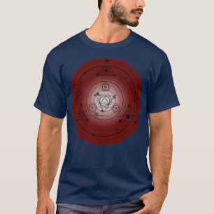 Maroon red mandala circle with alchemy symbols T-Shirt