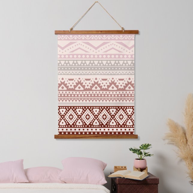 Maroon Red Mauve Blush Pink Taupe Beige Tribal Art Hanging Tapestry (Bedroom)