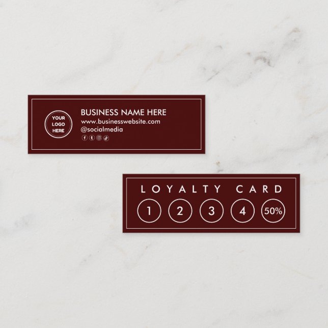 Maroon Red Mini Chic Modern Minimalist Loyalty Card (Front/Back)