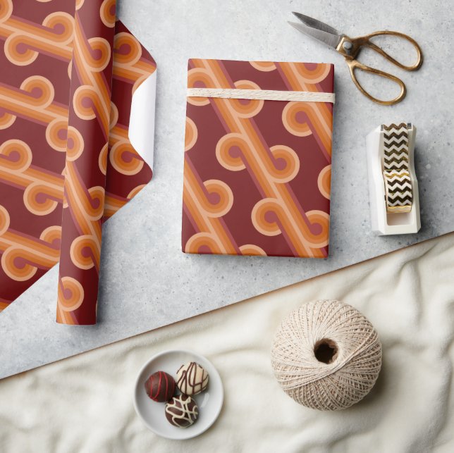 Maroon Red Orange Circles Fusion Fine Art Pattern Wrapping Paper (Crafts)