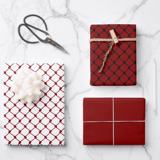 Maroon Red Palestinian Keffiyeh Pattern Design Wrapping Paper Sheet (Front)