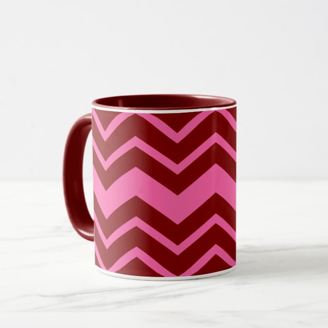 Maroon Red Pink Chevron Zigzag Design  Mug (Front Left)