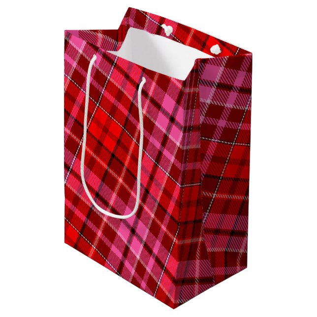 Maroon Red Pink Plaid Tartan Design  Medium Gift Bag (Front Angled)