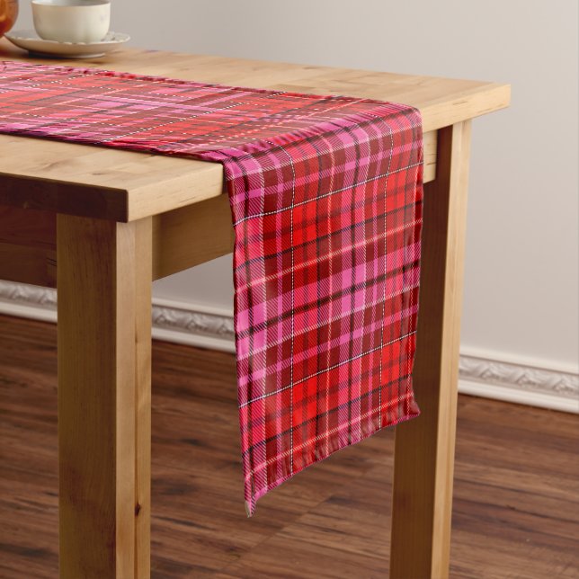 Maroon Red Pink Plaid Tartan Design  Short Table Runner (In Situ)