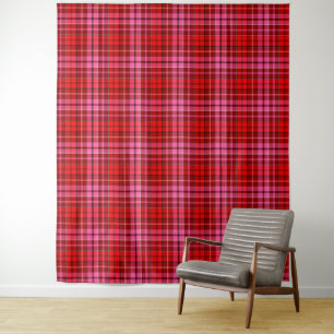 Maroon Red Pink Plaid Tartan Design Tapestry