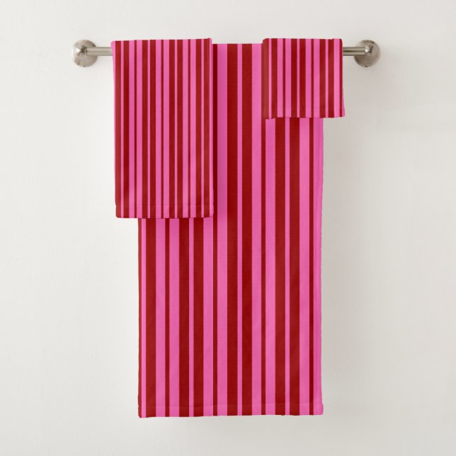 Maroon Red Pink Stripes Design  Bath Towel Set (Insitu)