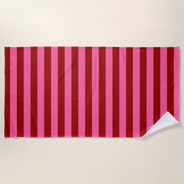 Maroon Red Pink Stripes Design  Beach Towel (Front)