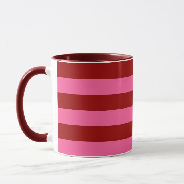 Maroon Red Pink Stripes Design  Mug (Left)