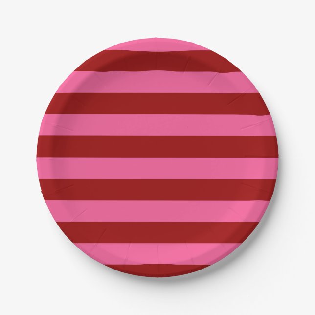 Maroon Red Pink Stripes Design  Paper Plate (Front)