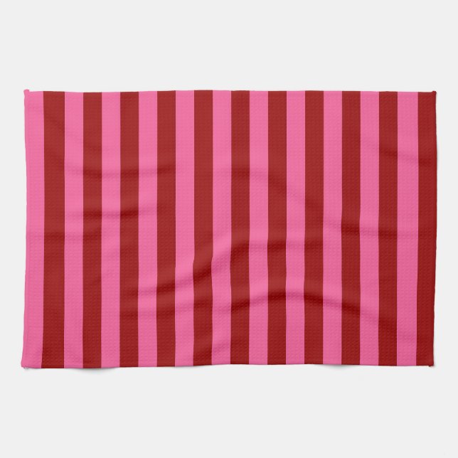 Maroon Red Pink Stripes Design  Tea Towel (Horizontal)