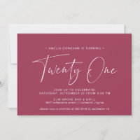 Maroon Red | Simple Typography 21st Birthday