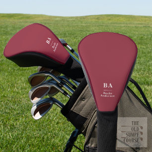 Maroon Red Solid Color White Initials & Name Golf Head Cover
