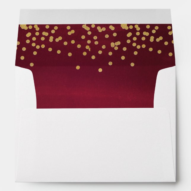 Maroon Red Watercolor with Faux Gold Confetti Envelope (Back (Bottom))
