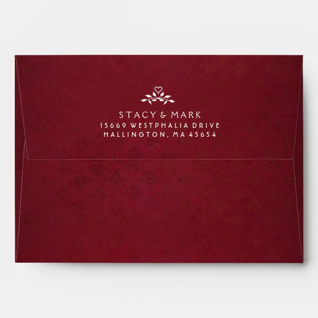 Maroon Red Wedding Invitation Envelope with Heart (Back (Top Flap))