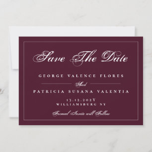 Maroon Red White Classic Traditional Elegant Photo Save The Date