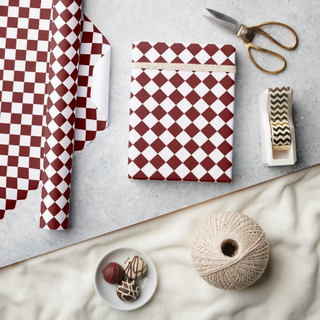 Maroon Red / White Diamond Pattern Minimalist Male Wrapping Paper (Crafts)