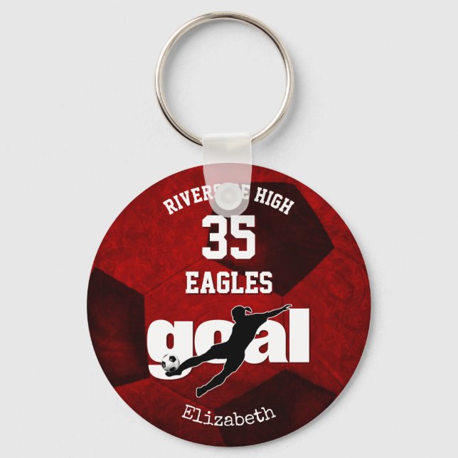 maroon red white school team spirit girls soccer key ring (Front)