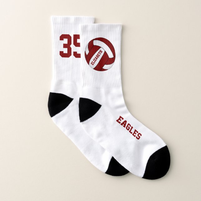 maroon red white team spirit girls volleyball socks (Pair)