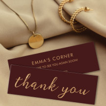 Maroon Red with Gold Thank You Business Card