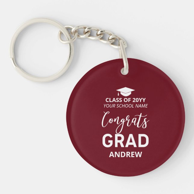 Maroon Red Your Name Photo 2023 Graduation Gift Key Ring (Front)