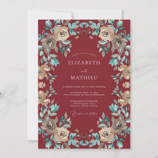 Maroon Refined Vintage Wedding Invitation (Front)