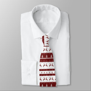 Maroon Reindeer Stripe Christmas Pattern Tie