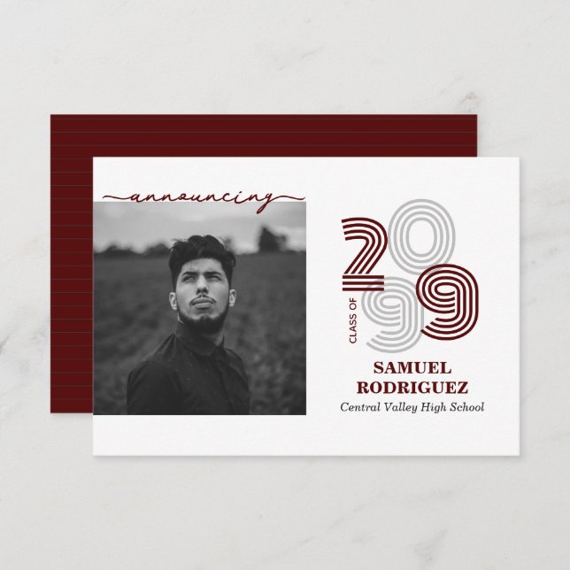 Maroon Retro Big Numbers Class of Photo Invitation (Front/Back)