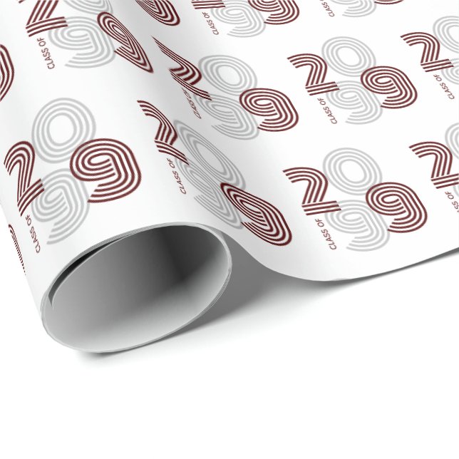 Maroon Retro Big Numbers Class of Wrapping Paper (Roll Corner)