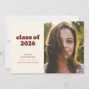 Maroon Retro Simplicity Photo Graduation Announcement