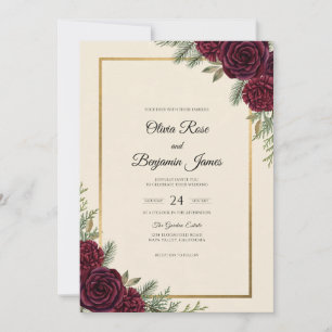 Maroon Rose Cream Wedding Invitation