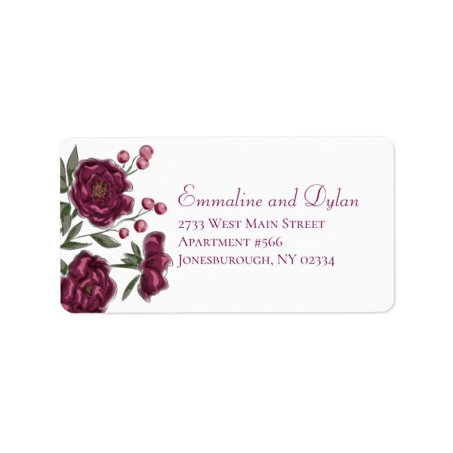 Maroon Rose Wedding Address Labels (Front)