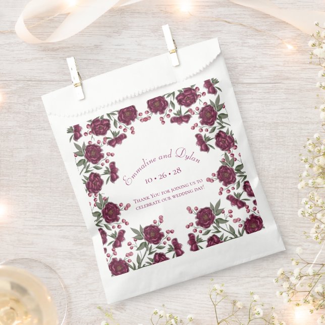 Maroon Rose Wedding Favour Bag (Clipped)