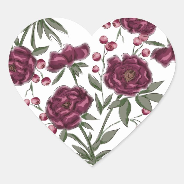 Maroon Rose Wedding Heart Sticker (Front)