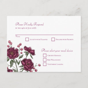 Maroon Rose Wedding RSVP Reply Holiday Postcard