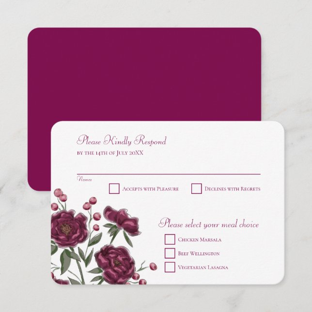 Maroon Rose Wedding RSVP Reply Invitation (Front/Back)
